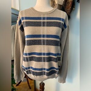 Vintage 90s Cozy Cotton Knit Crew Sweater Retro Style Plaid Stripe XL Academia